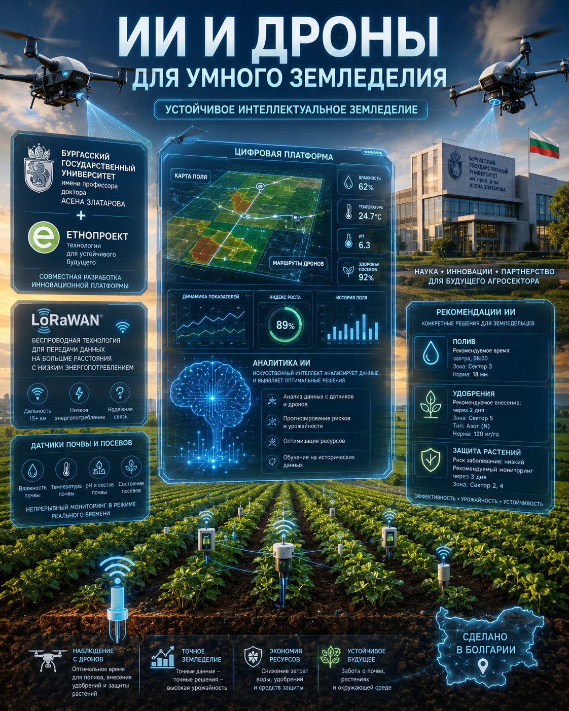 Платформа с искусственным интеллектом и дронами для сельского хозяйства