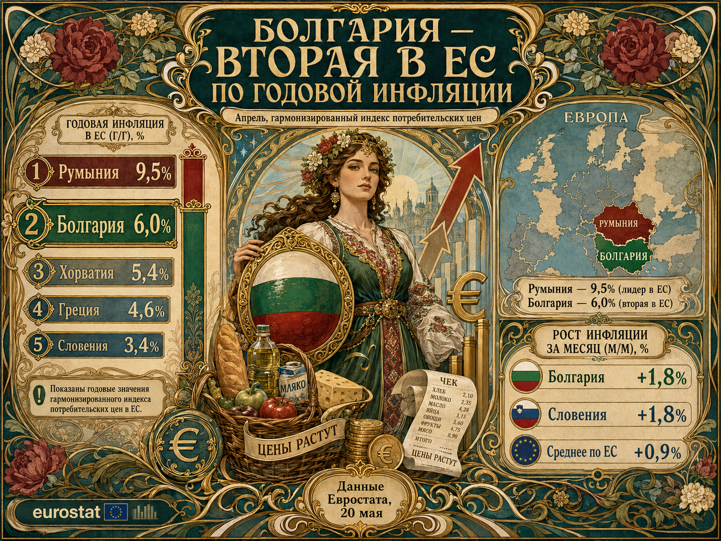 SeeNews сообщает, что Болгария стала второй в ЕС по годовой инфляции в апреле
