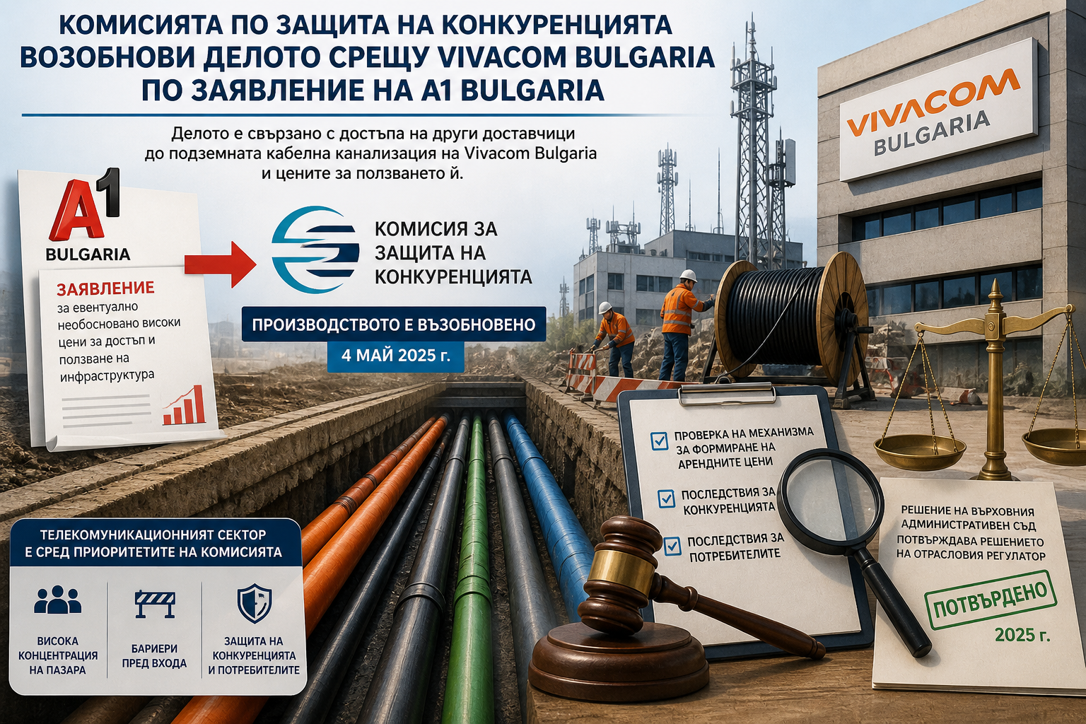 Комиссия по защите конкуренции возобновила дело против Vivacom Bulgaria по заявлению A1 Bulgaria