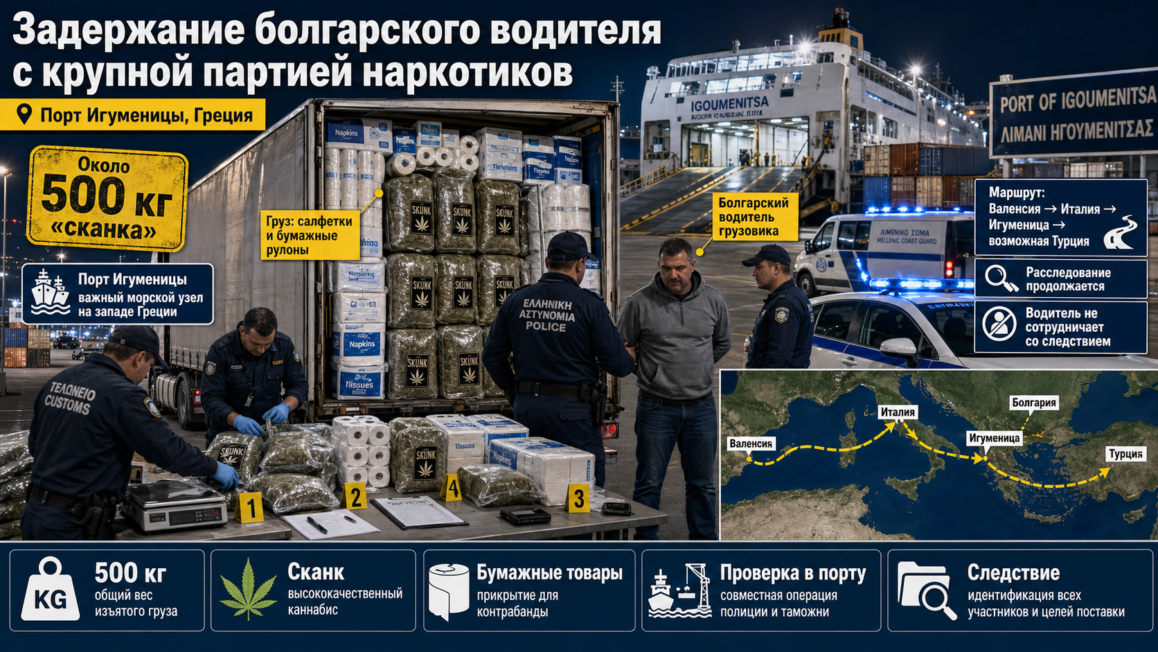 Греческое издание пишет о задержании болгарского водителя с крупной партией наркотиков